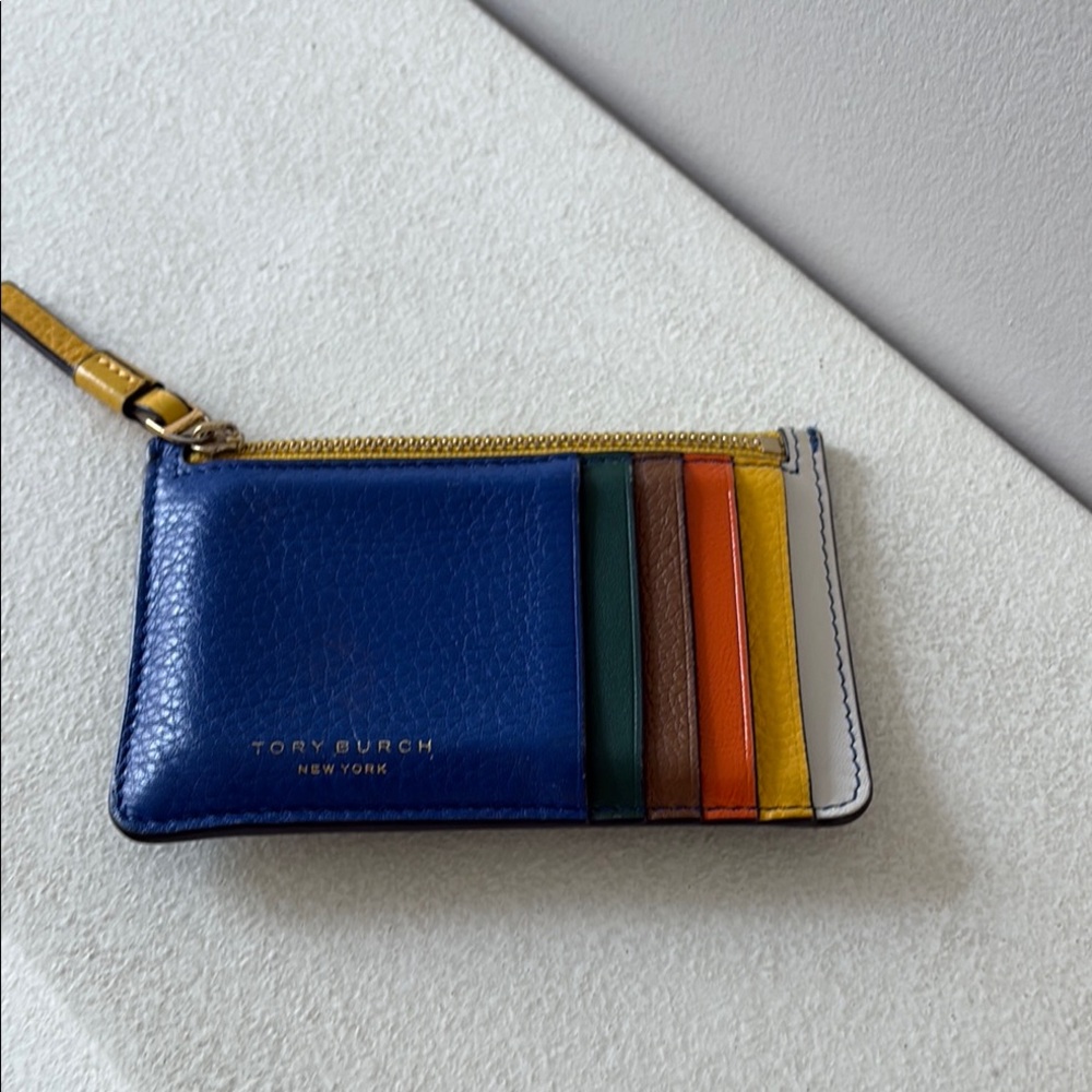 Tory Burch Blue and Yellow Key & Card Holder